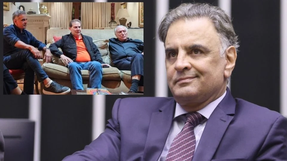 Aécio Neves na Câmara e com Paulinho da Força e Michel Temer. Créditos: Instagram Aécio Neves / Agência Câmara
